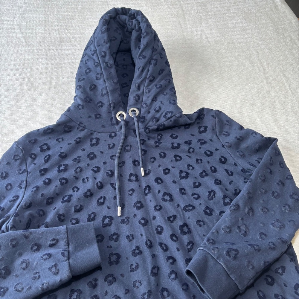 Wanakome Walk on the Wild Side Lux Fleece Leopard Print Hoodie Navy Blue XL